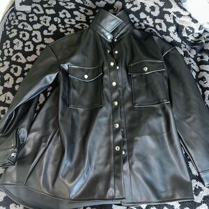 faux leather button up